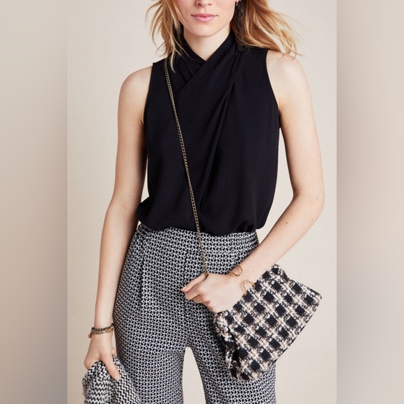 Anthropologie Maeve Raven Surplice Blouse Black Women Size 2 - Picture 2 of 10